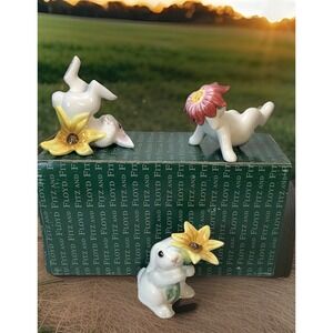 Set of 3 Fitz & Floyd Bunny Blooms‎ Tumblers Set Easter Figurines - So Cute!